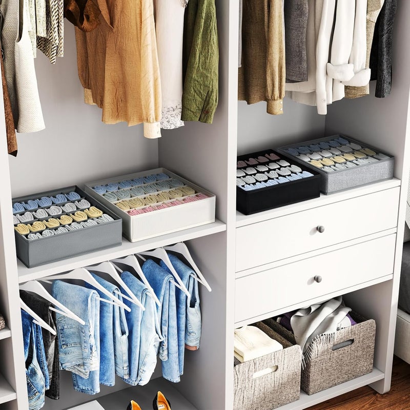 Easortm Sock Organizer 4 Pack, 24 Cell Underwear Organizer Foldable Underwear Storage, Sock and Underwear Drawer Organizer for Socks Ties Underwear Belts. (Grey) - Image 4